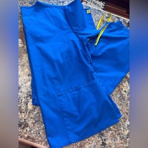 Blue scrub set  with Yellow Accents